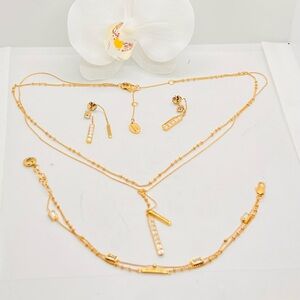 NWOT Juice Couture Pave Bar Double Chain Necklace & Bracelet & Earring - Set 3